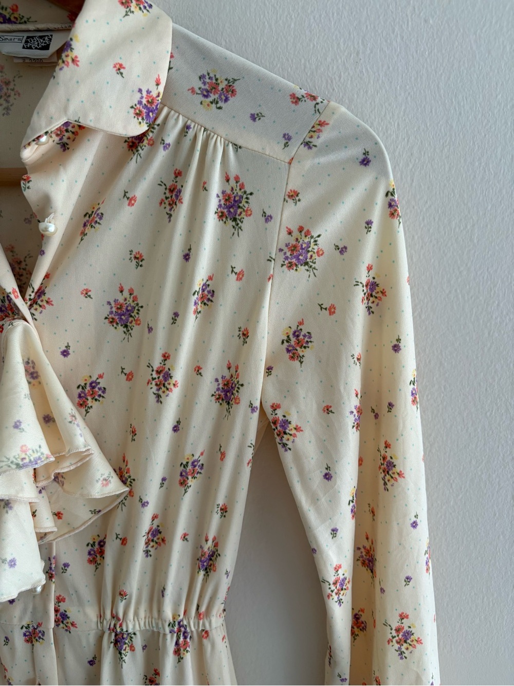 Vintage Sears Cream Floral Midi Dress with Purple and Orange Blooms